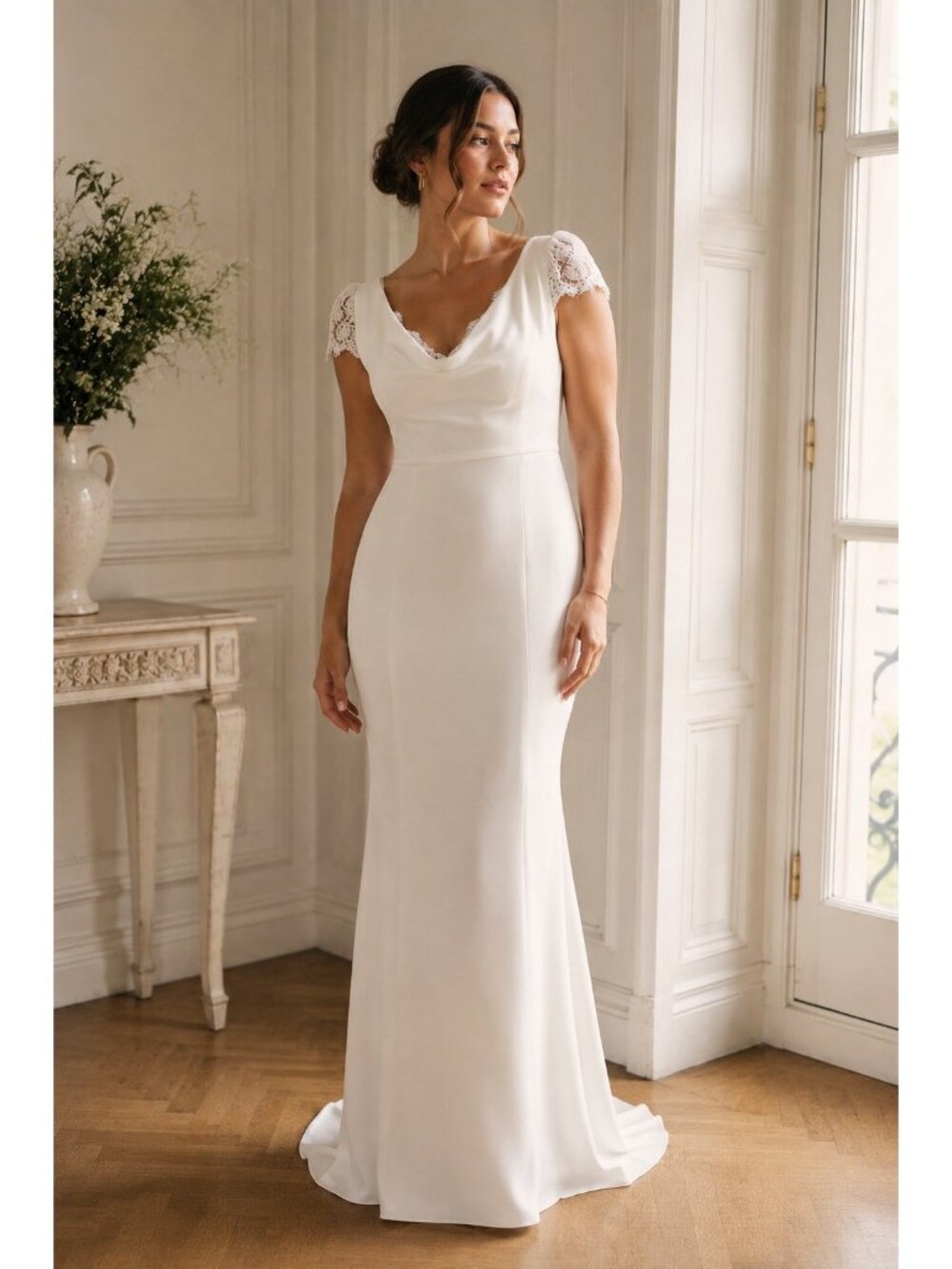 Lulus Forever Beloved Wedding Dress Sz Large White Lace Cap Sleeve Mermaid Maxi